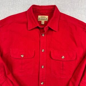 VTG Cabela's Deerskin Soft Chamois Flannel Shirt Men L Red Heavyweight Workwear
